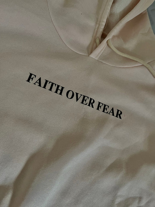 Faith Over Fear Sweatshirt Beige Faith Jesus Hoodie Drawstring Thermal